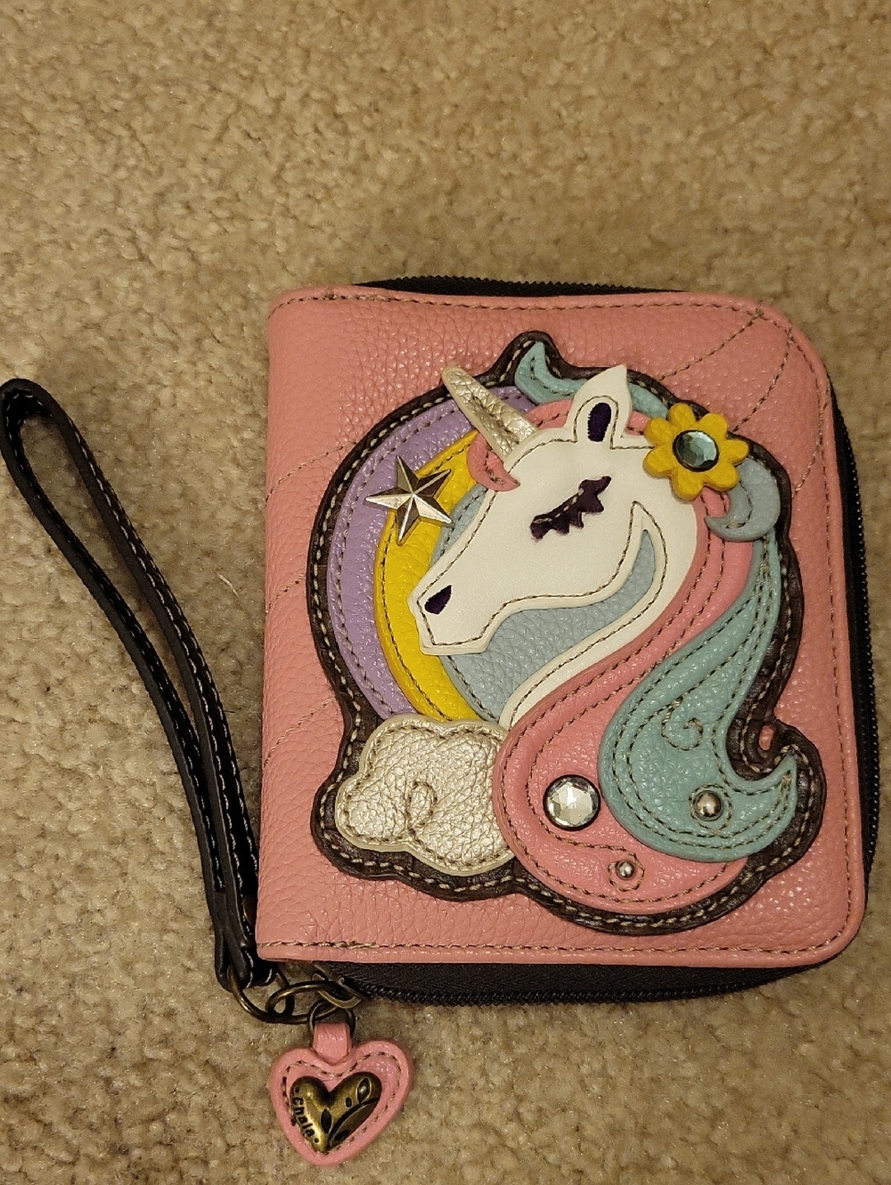 Chala ZIP AROUND WALLET Credit Card Faux Leather UNICORN Pink Wristlet
